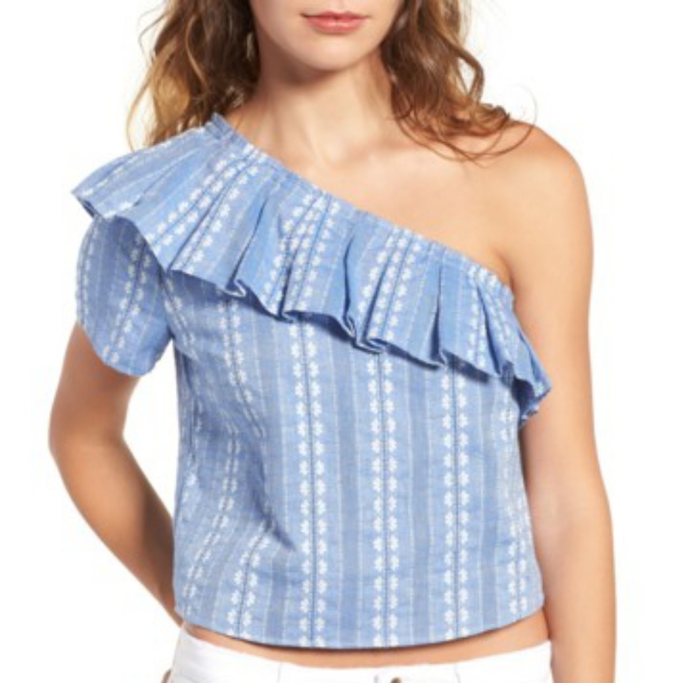 NWT Anthropologie One Shoulder Chambray Ruffle